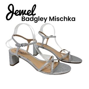 Jewel Badgley Mischka Omari Womens Silver Sparkle Sandel Sz 10 Wedding Black Tie